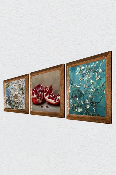 Pinecone Arborele de migdale Van Gogh, floare fluture, pictură pe perete din piatră de rodie Decor de perete cu rame din lemn