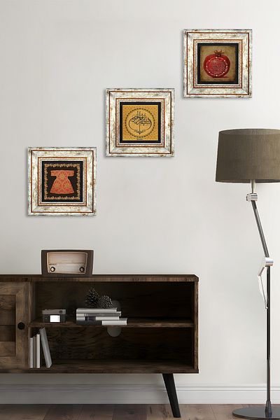 Pinecone Bismillah, Cardigan-i Şerif, Rugăciune de binecuvântare Pictură pe perete cu piatră, decor de perete înrămat, set de 3 artă de perete