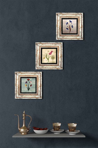 Pinecone Artă marmorată, pictură murală din piatră de lalele Decor de perete înrămat Set de pictură din 3 piese Artă de perete Tk3-65