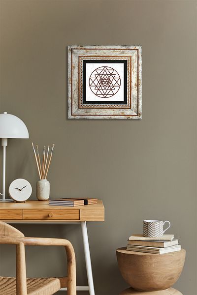 Pinecone Sri Yantra Stone Wall Painting Decor de perete înrămat Artă de perete Tk1-175