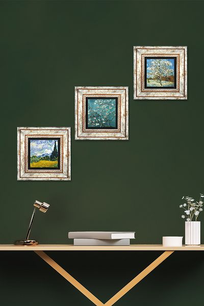 Pinecone Pictură pe perete cu piatră Van Gogh Decor de perete înrămat Set de pictură 3 piese Wall Art Tk3-562