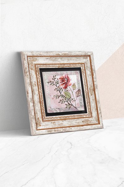 Pinecone Rose Flower Stone Wall Painting Framed Wall Decor Wall Art Tk1-335