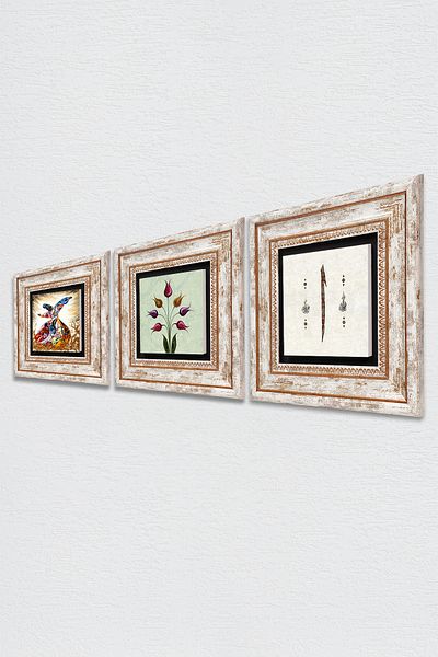 Pinecone Lale Ebru Art, Elif, Semazen Stone Pictură pe perete Decorație de perete înrămată Set de pictură 3 piese Wall Art