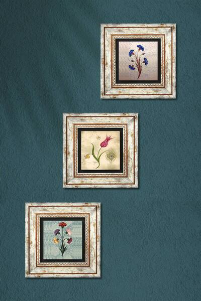 Pinecone Artă marmorată, pictură murală din piatră de lalele Decor de perete înrămat Set de pictură din 3 piese Artă de perete Tk3-65