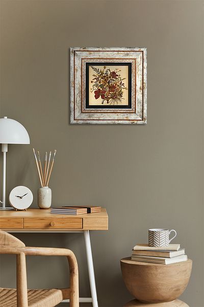 Pinecone Vintage Πέτρινη Ζωγραφική Τοίχων με Κορνίζα Διακόσμηση Τοίχων Wall Art Tk1-223