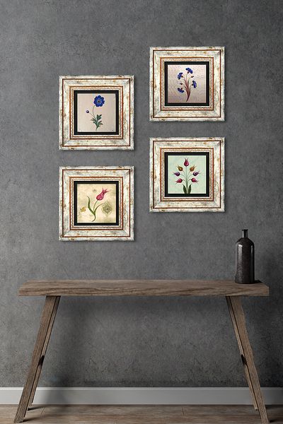 Pinecone Ebru Sanatı, Tulip Stone Wall Painting Πλαίσιο Διακόσμηση τοίχου 4 τεμαχίων Σετ ζωγραφικής Wall Art Tk4-47
