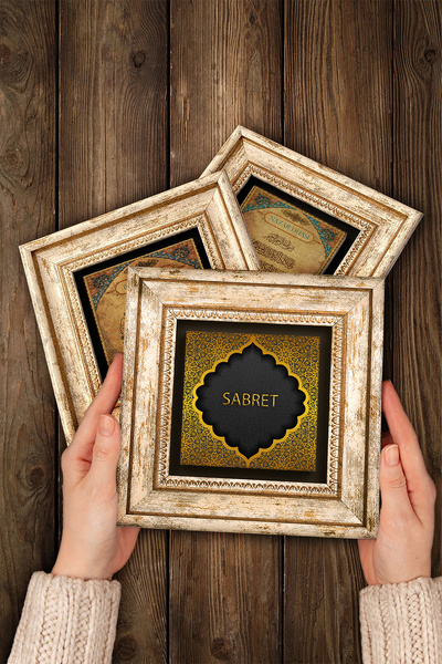 Pinecone Pray, Give Thanks, Be Patient Stone Wall Painting Framed Wall Decor 3 Piece Painting Set Wall Art