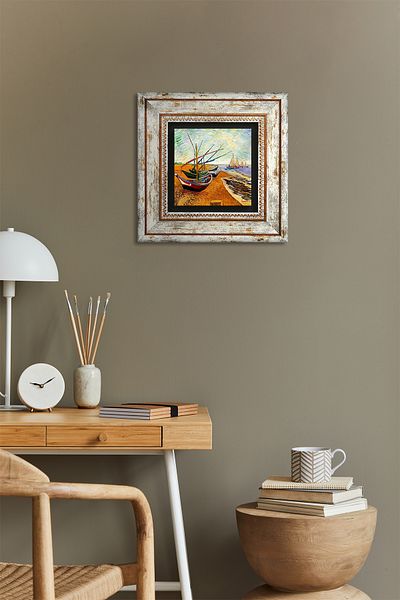 Pinecone Van Gogh Fisherman Boats Πέτρινη Ζωγραφική Τοίχων Πλαίσιο Διακόσμηση τοίχου Τέχνη τοίχου