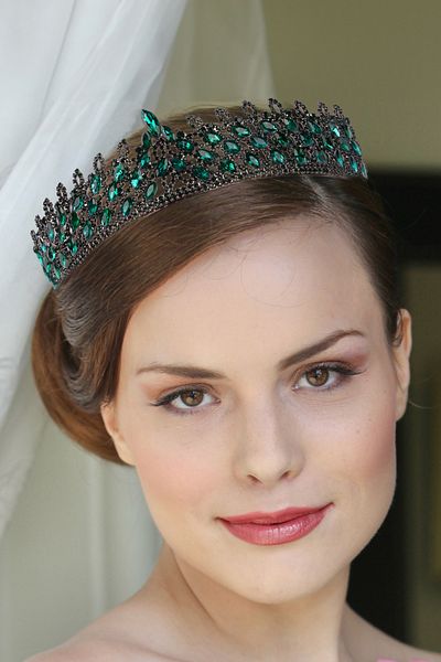 Hayalperest boncuk Coroana de nunta de mireasa din piatra de cristal Coroana prințesa eleganta pentru mirese verde