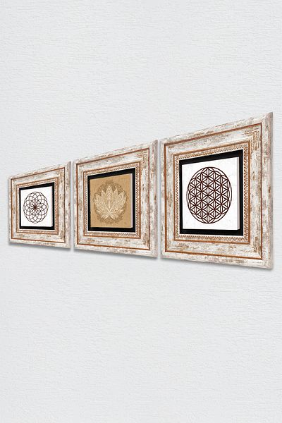 Pinecone Λουλούδι Lotus, Flower of Life Stone Wall Painting Πλαίσιο Διακόσμηση τοίχου 3 τεμαχίων Σετ ζωγραφικής Tk3-40