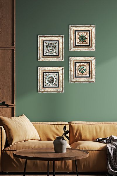 Pinecone Model marocan de epocă, pictură pe perete din piatră de artă din țiglă, decor de perete înrămat, set de 4 picturi