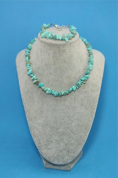 AKSESUARONE TURQUOISE FIRUZE NATURAL BROKEN NECKLACE AND BRACELET NATURAL STO...