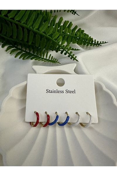 ni aksesuar Non-Tarnish Steel Three-Color Hoop Earrings Set