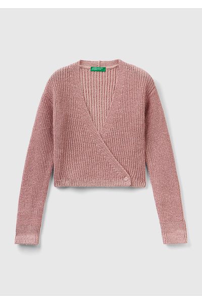 United Colors of Benetton Къс пуловер Dusty Rose - Момиче, с копчета