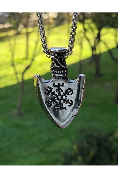 Viking Vegvisir Embroidered Arrow Tip Anti-tarnish & Stainless 316L Steel Pendant