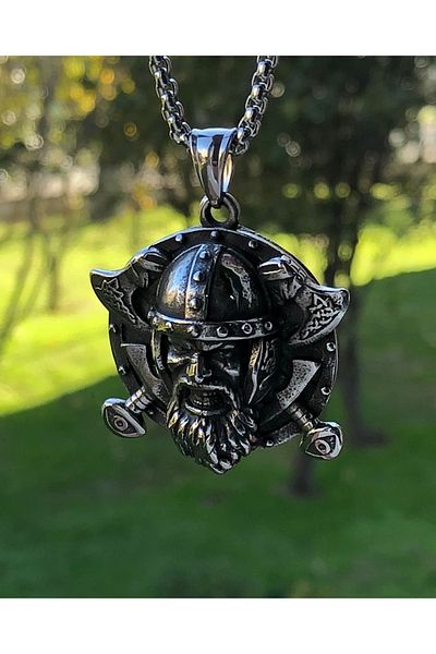 Viking Nordik Warrior Axe & Shield Anti-Tarnish & Stainless 316L Steel Men's Necklace