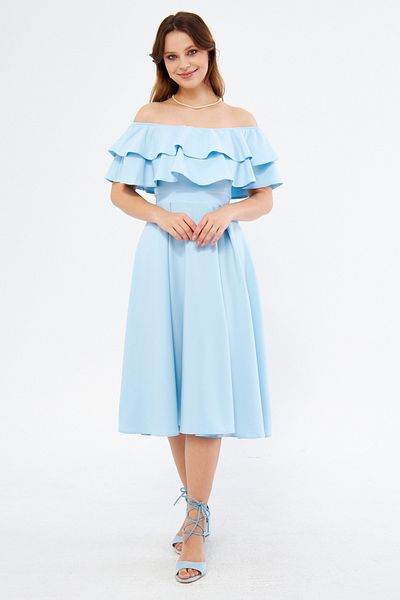 NO48 Baby Blue Off Shoulder Kamen γιακά με ντραπέ υφασμάτινο φόρεμα μίντι μήκους επιστροφής στο σπίτι & βραδινό φόρεμα