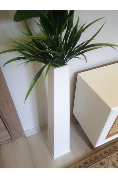 Ekinokshome 70 cm White Wooden Decorative Vase - Flower and Pampas Design