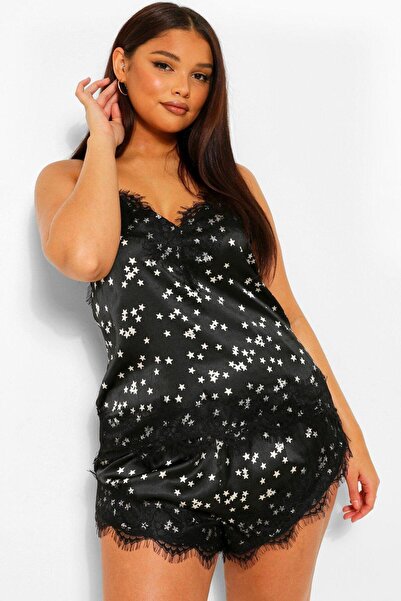 For Dreams Kadın Fantazi Siyah Büyük Beden Şortlu Takım C8T3N25