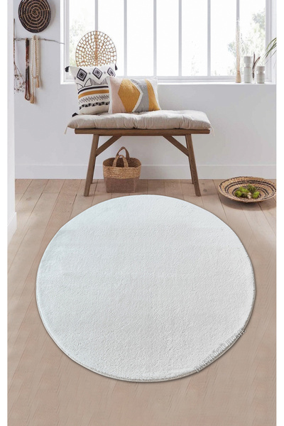 BAKIRÖZÜ HOME Αντιολισθητικό στρογγυλό χαλί με βάση, βελούδινο, για σαλόνι, διάδρομο, πόρτα, υπνοδωμάτιο, λευκό κυκλικό χαλί με overlock