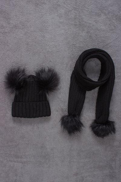 ADA BEBEK ÇOCUK Double Pompom Scarf Beret Set