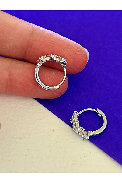 JEICON ATELIER Silver Renk Zigzag Zirkon Taşlı Küçük Halka Küpe