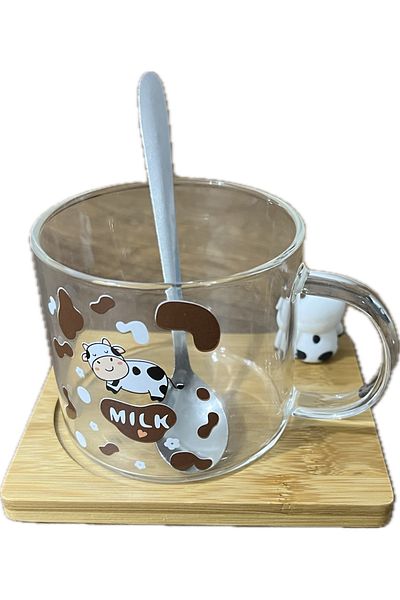 AROW MILK GLASS MUG WITH BAMBOO PLATE