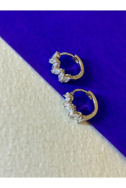 JEICON ATELIER Silver Renk Zigzag Zirkon Taşlı Küçük Halka Küpe