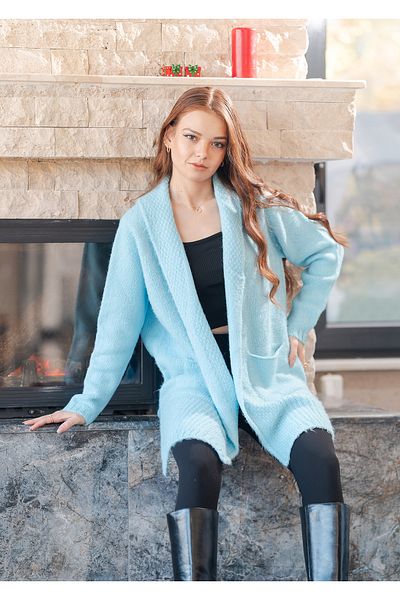 VerdeBlanco Cardigan lung tricotat cu guler șal