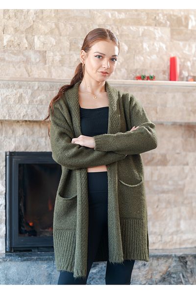VerdeBlanco Shawl Collar Long Knitted Knitwear Cardigan
