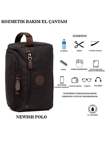 Newish Polo Πανί από καμβά Πολυλειτουργικό αδιάβροχο χαρτοφυλάκιο Τσάντα συμπλέκτη Ξυρισμένη καλλυντική τσάντα θήκη για ξύρισμα καμβά