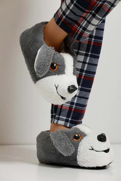 EKOFARK Yumuşak Taban Sevimli Köpek Peluş Panduf Ev Pandufu Unisex