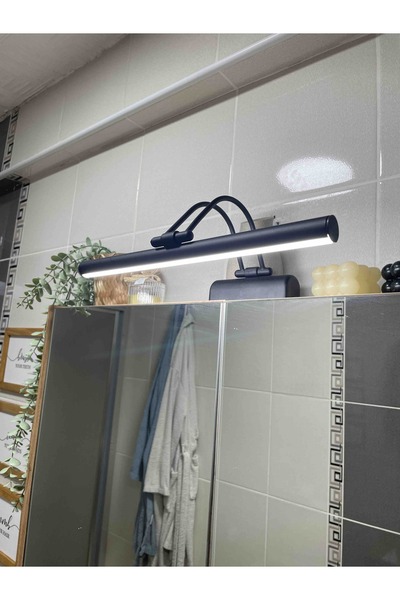 DNC LIGHTING ANAHTARLI 35 CM SİYAH KASA BEYAZ IŞIK ELEKTRİKLİ BANYO DUVAR AYNA TABLO AYDINLATMA FLÜT KUĞU APLİK