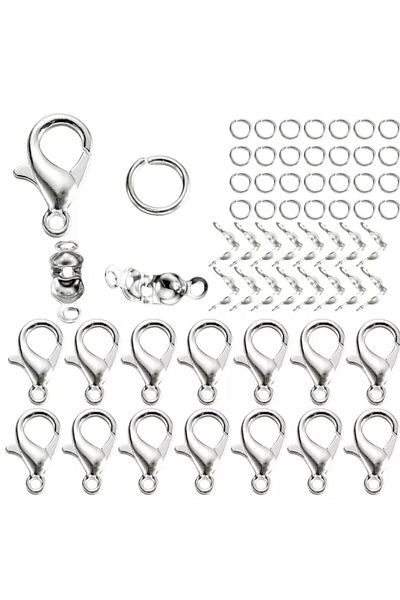 yiğit aksesuar 100 Set Silver Color Knot Closure Parrot Clip Set Jewelry Ring Necklace Bracelet Clip