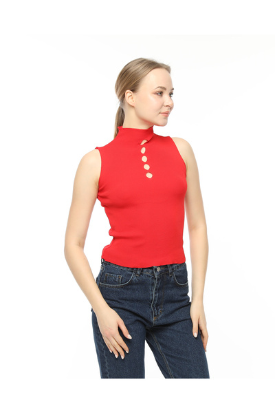 MA ananas Kadın Önü Damla Kolsuz Triko Bluz