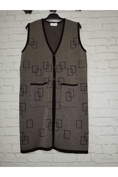 anne moda ankara winter, 1st quality steel, acrylic knitted, 2 pockets, 3 buttons, V-neck extra long knitwear vest
