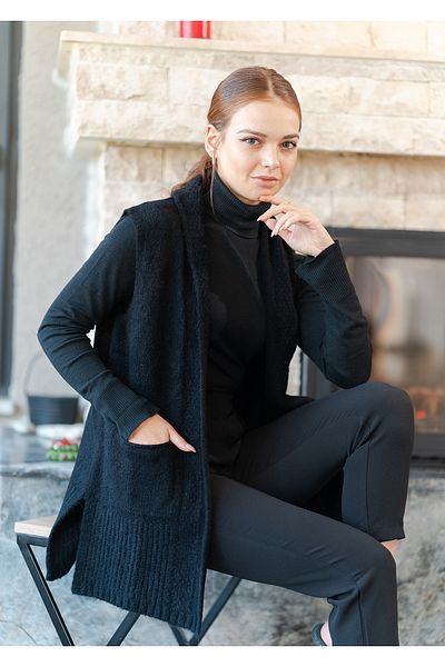 VerdeBlanco Basic Knitted Shawl Collar Long Vest