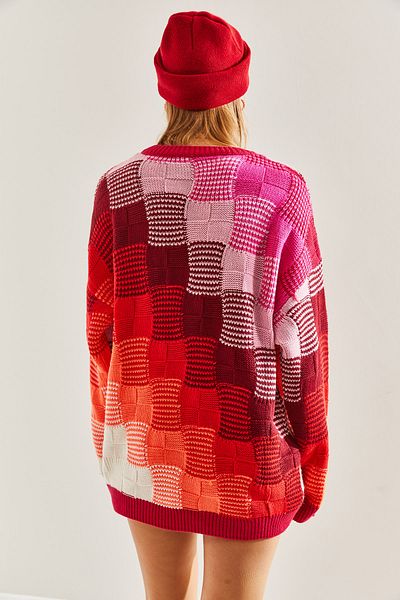 Bianco Lucci Women's Colorful Square Pattern Knit Sweater