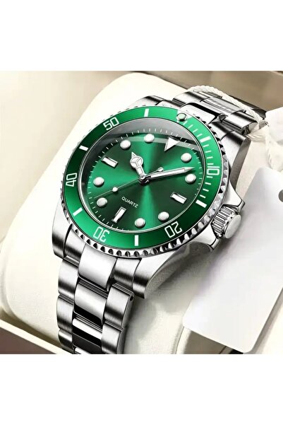 İSTLİV ساعة يد رجالية باللون الفضي والأخضر