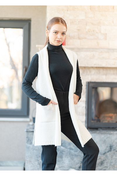 VerdeBlanco Basic Knitted Shawl Collar Long Vest
