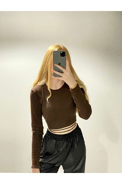 alenmoda Μακρυμάνικη ριμπ μπλούζα με σχοινί