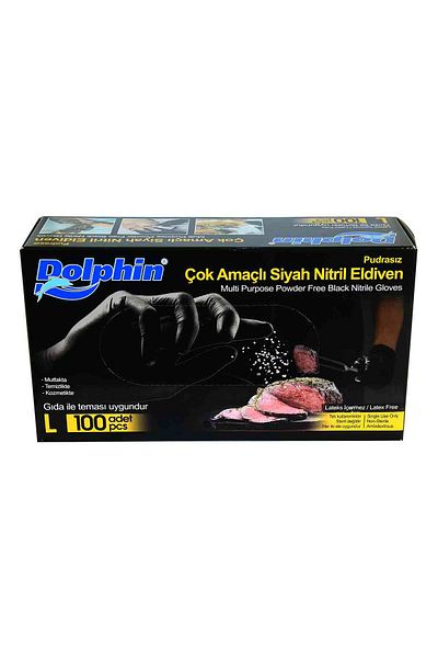 LokmanAVM Dolphin Powder-Free Black Nitrile Gloves Large Size (L) Pack of 100