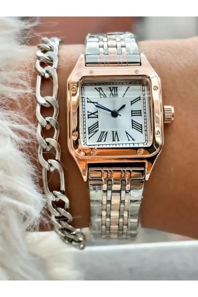 İSTLİV ساعة فضية اللون مربعة الشكل Kad1n