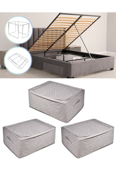 SER&YAT 3 Pieces Supported Steel Framed Multi-Purpose Organizer Sofa Bed and Base Storage - Wire Storage 40x50x20 Cm