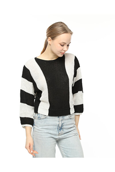 MA ananas Ženski pleteni džemper u boji ekru-crna Sa ajurom