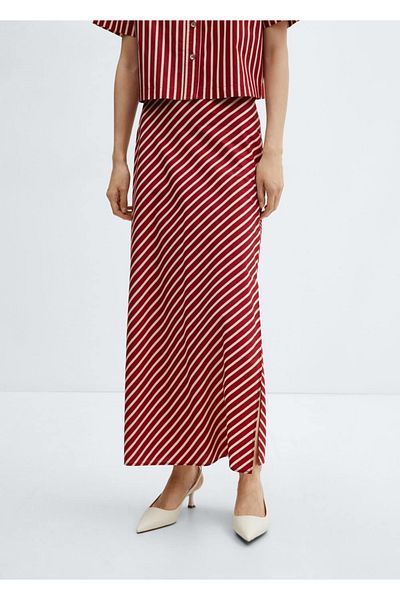 MANGO Woman Striped Skirt with Slits