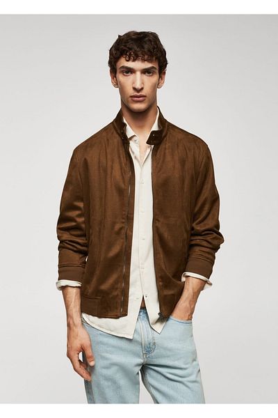 MANGO Man Σουέντ bomber τζάκετ