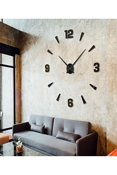 MİNAY HOME 3d Siyah Ahşap Latin Rakamlı Dekoratif Büyük Boy Duvar Saati