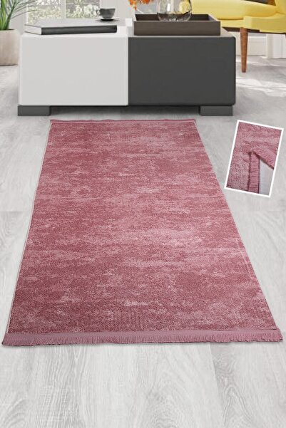 ELVİRAHOME Nova Pembe Spor Saçaklı Mutfak Halısı Yumuşak Yüzeyli Kesme Oda Ko...