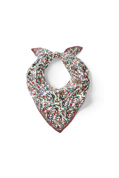 Bursa İpek Ecru Red Ivy Tulip Pattern Silk Handkerchief